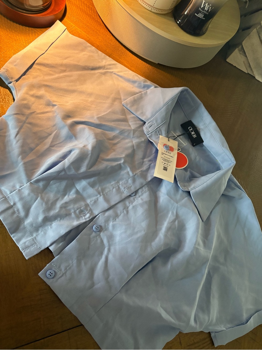 Cider Light Blue Women's Short-Sleeve Button-Down Shirt